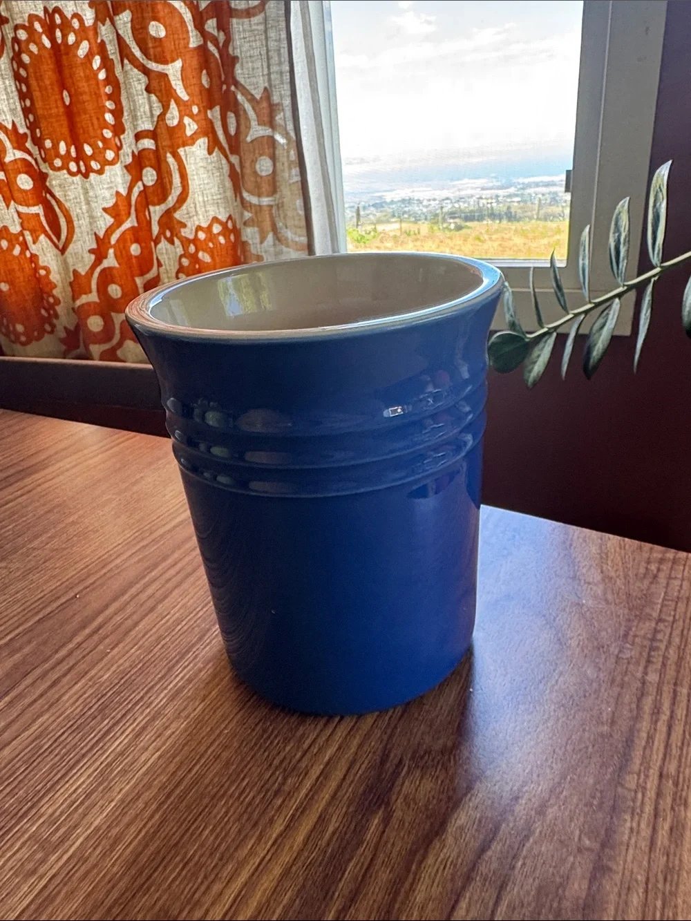 Le Creuset Stoneware Large Utensil Holder Crock Cobalt Navy Blue 6”